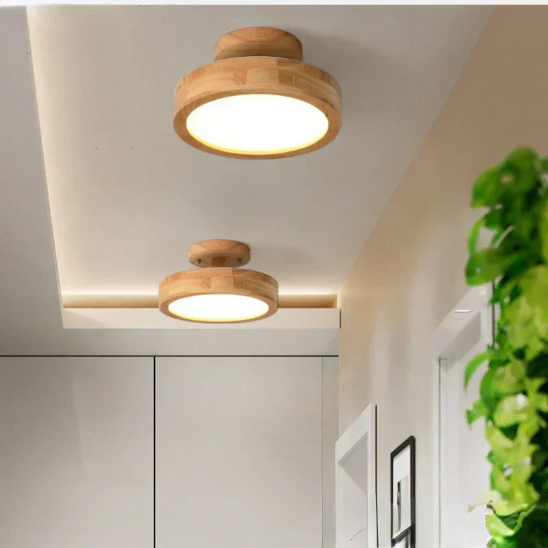 Natural Wood Round Pendant Light