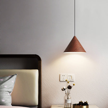 Nordic Cone Iron Pendant Light – Adjustable Height 1-Light Fixture for Living Room, Compact Design in Wood and Walnut 6