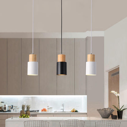 Nordic Macaron Pendant Light – Modern Black Cylinder LED Hanging Light for Kitchen and Dining Room 1
