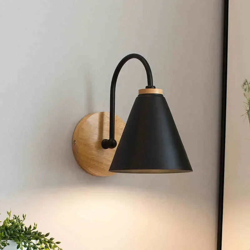Simple Metal Wall Light with Wood Accent - Halri
