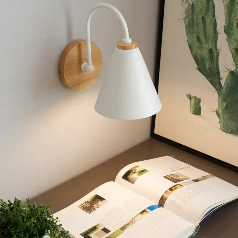 Nordic Minimalist Iron Wall Lamp with Wooden Base – Modern Black or White Wall Sconce Lighting for Contemporary Decor 3