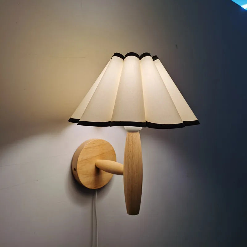 Rustic Wooden Wall Light with Soft Fabric Shade - Halri