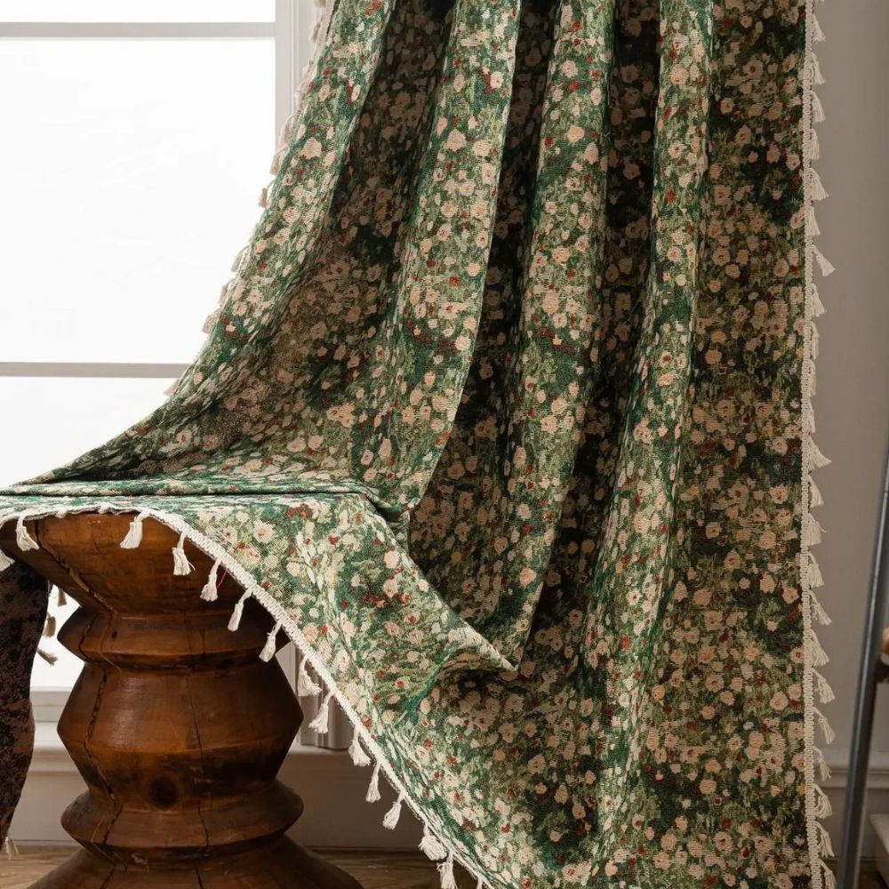 Colorful Floral Beaded Window Curtain Panel