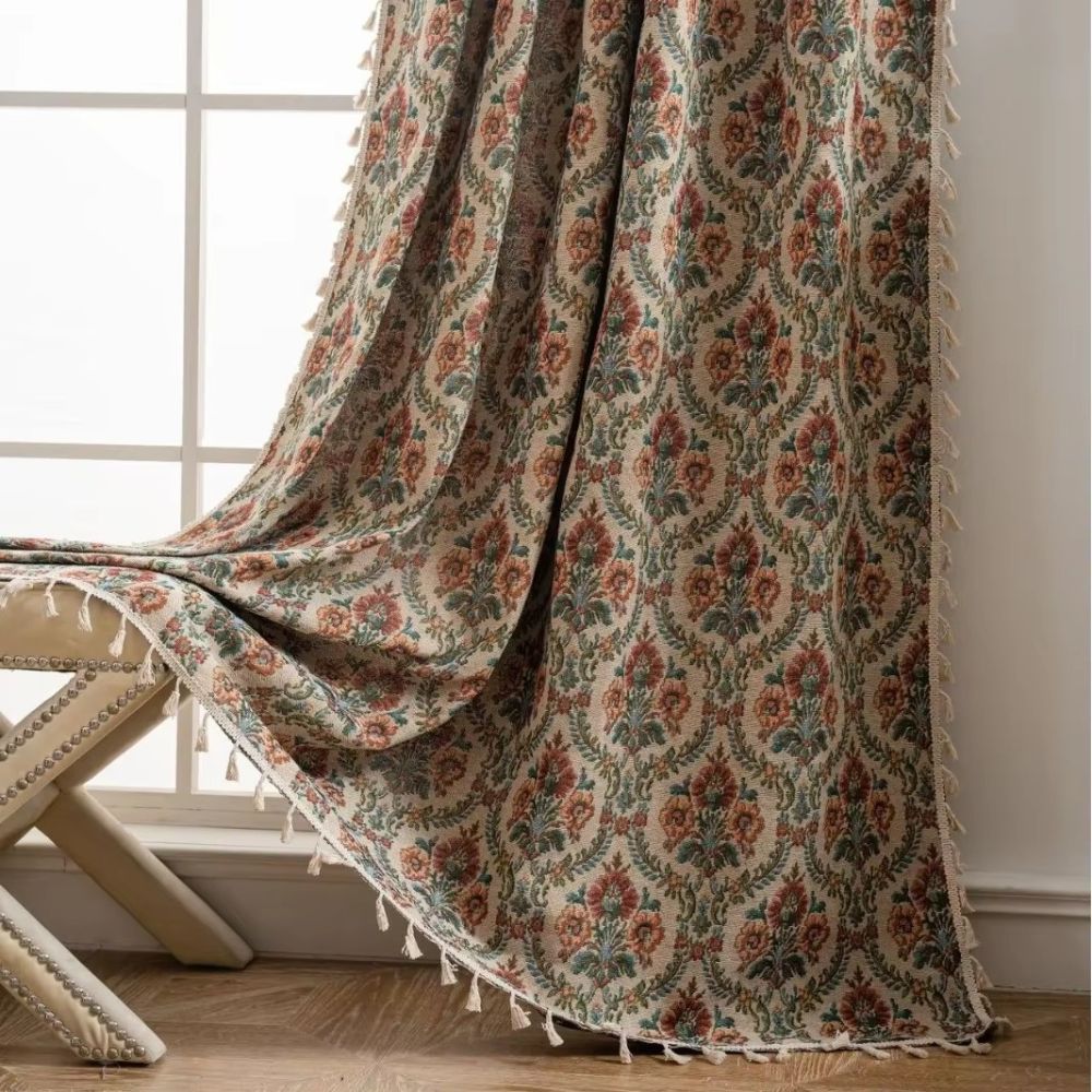 Colorful Floral Beaded Window Curtain Panel