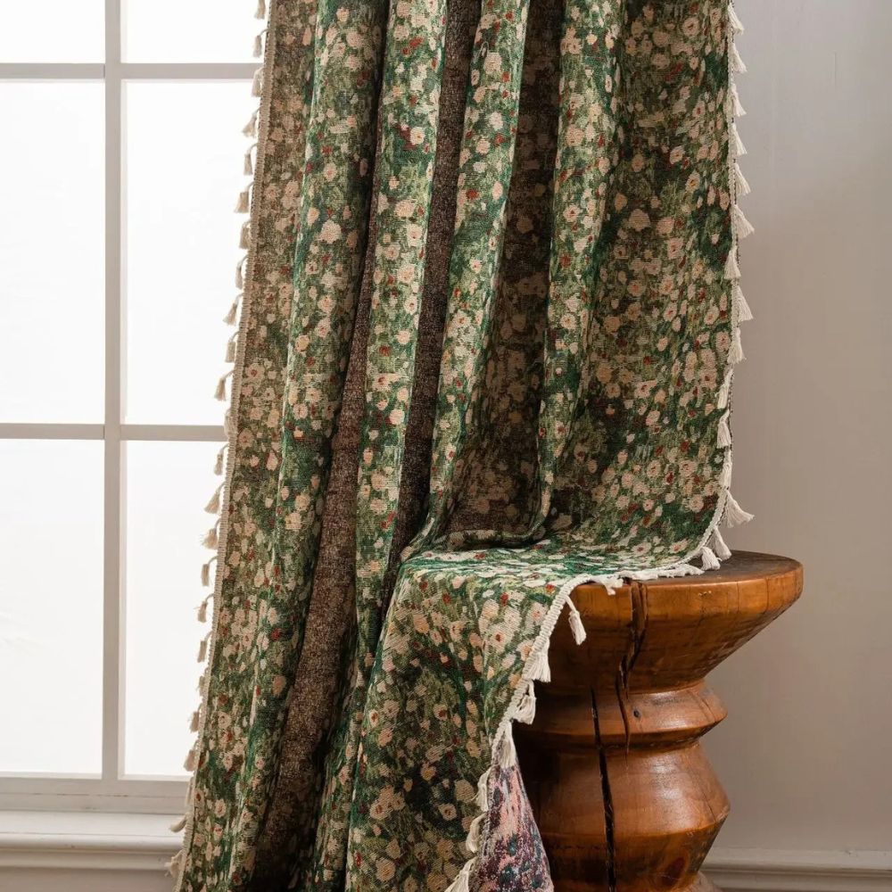 Colorful Floral Beaded Window Curtain Panel - Halri