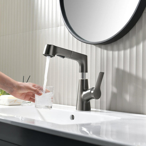 Flexible Bathroom Faucet with Pull Out Shower Head