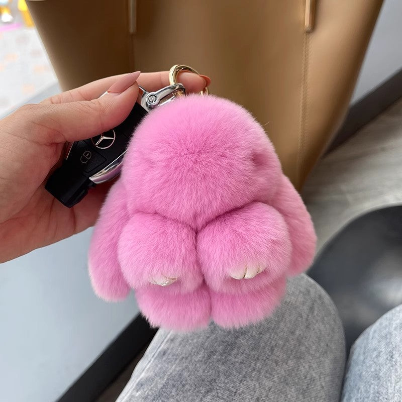 Adorable Plush Bunny Pom Pom Keychain Set