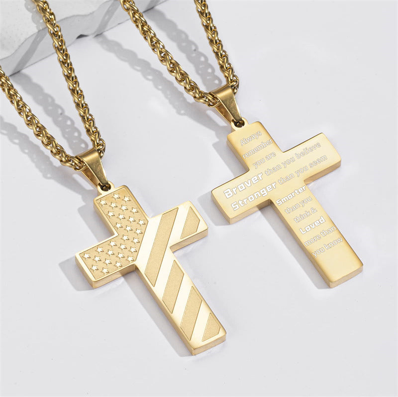 Patriotic USA Flag Cross Pendant Necklace