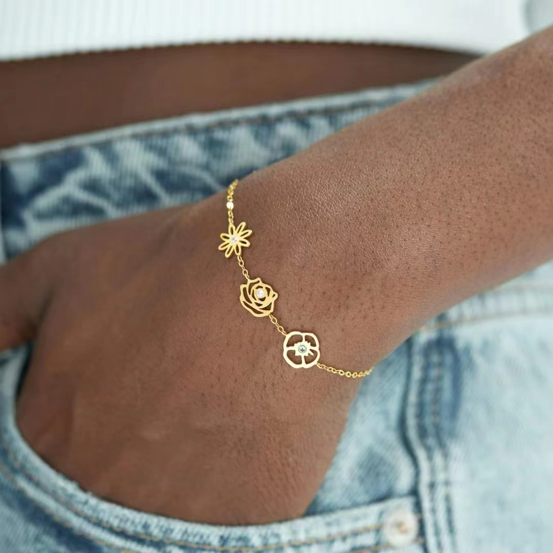 Delicate Birthstone and Flower Charm Bracelet - Halri