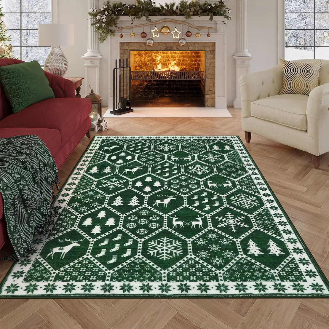 Plush Christmas Rug - Soft Non-Slip Living Room Rug
