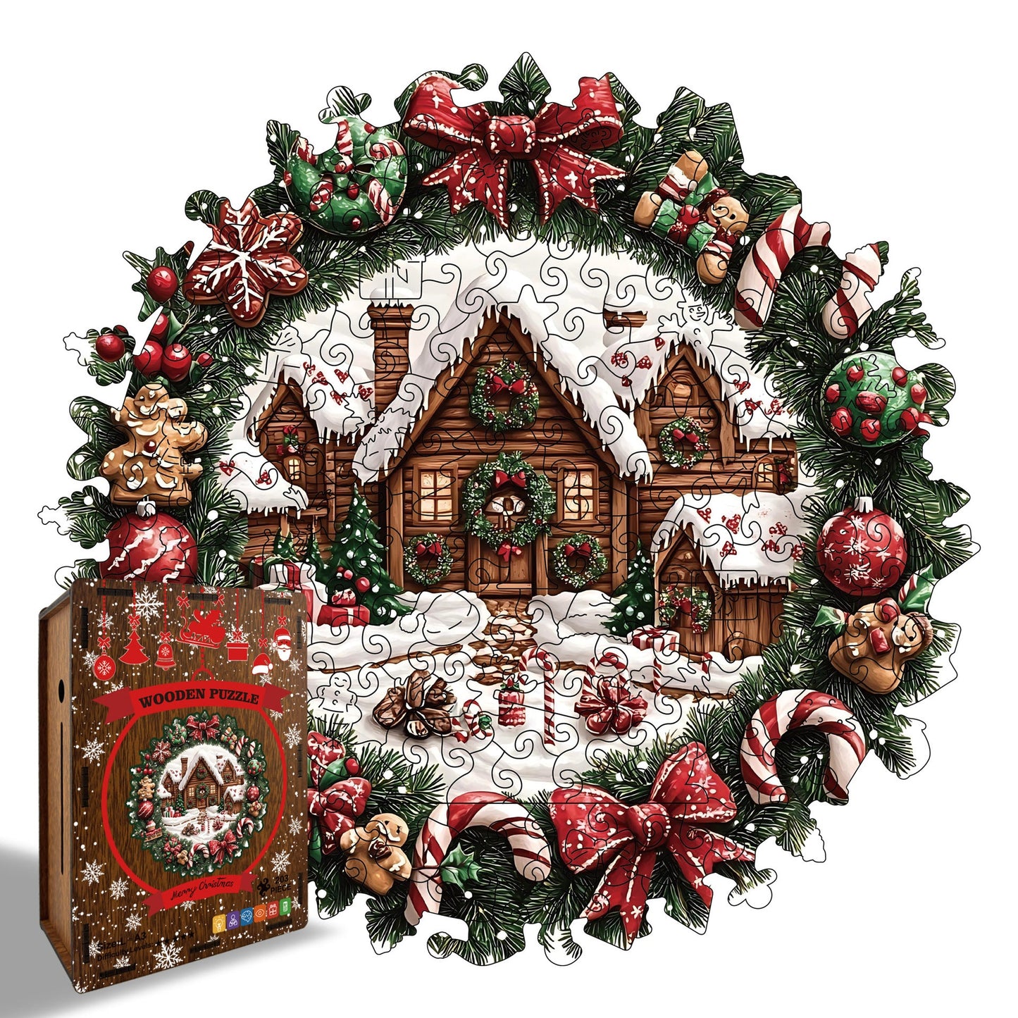 Unique Handcrafted Holiday Wreath Piggy Bank Puzzle - Halri