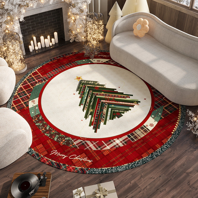 Holiday Red Plush Non Slip Living Room Rug