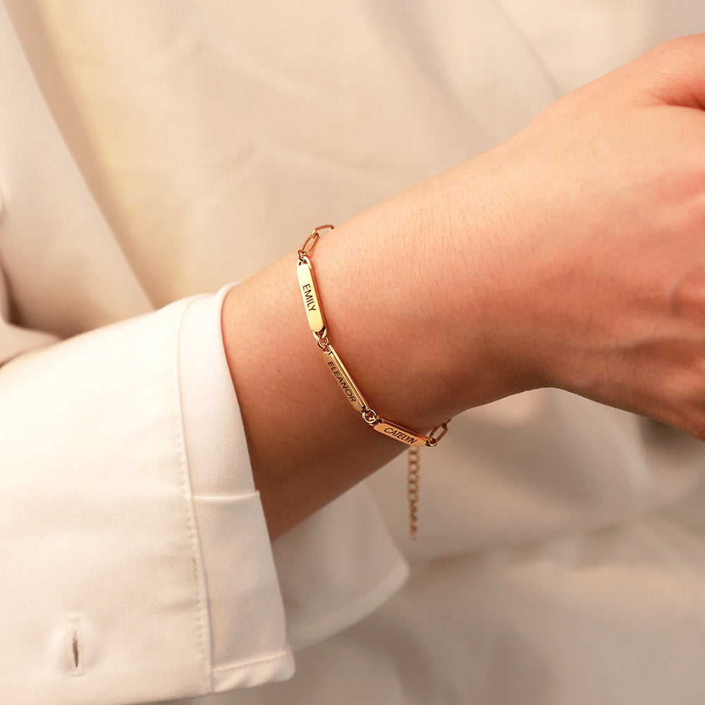 Customizable Family Name Paperclip Charm Bracelet - Halri