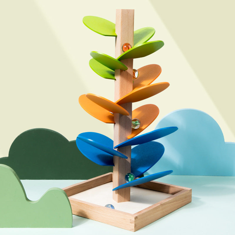 Colorful Wooden Marble Run Stack Tower - Halri