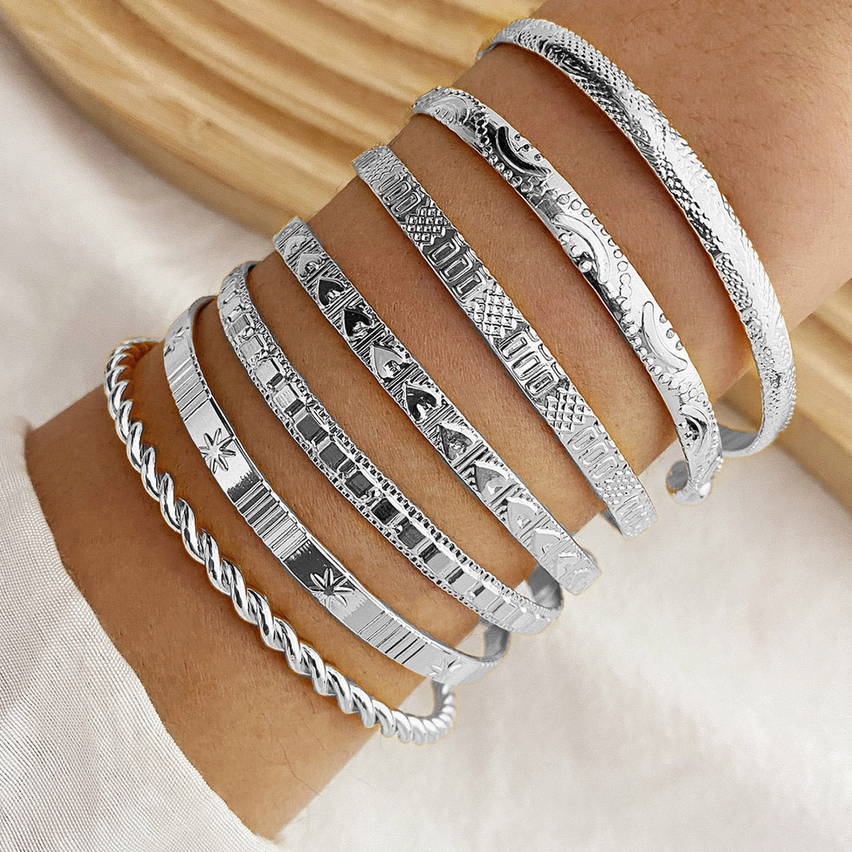 Mixed Metal 7 Piece Cuff Bracelet Set
