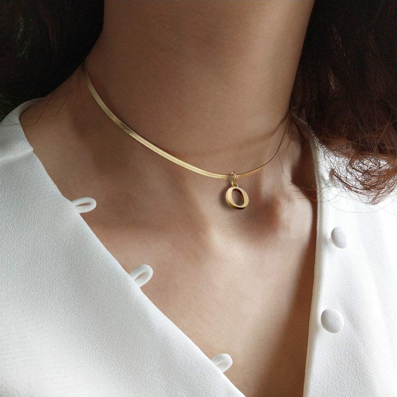 Simple Herringbone Initial Pendant Necklace - Halri
