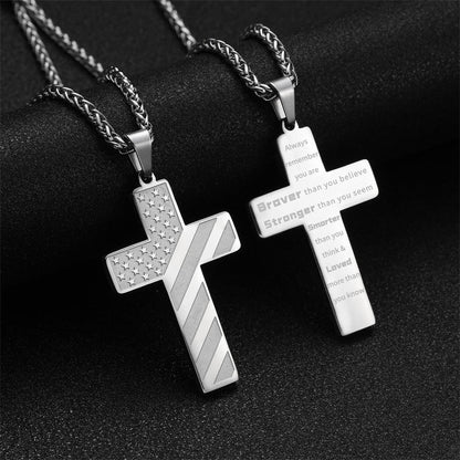 Patriotic USA Flag Cross Pendant Necklace
