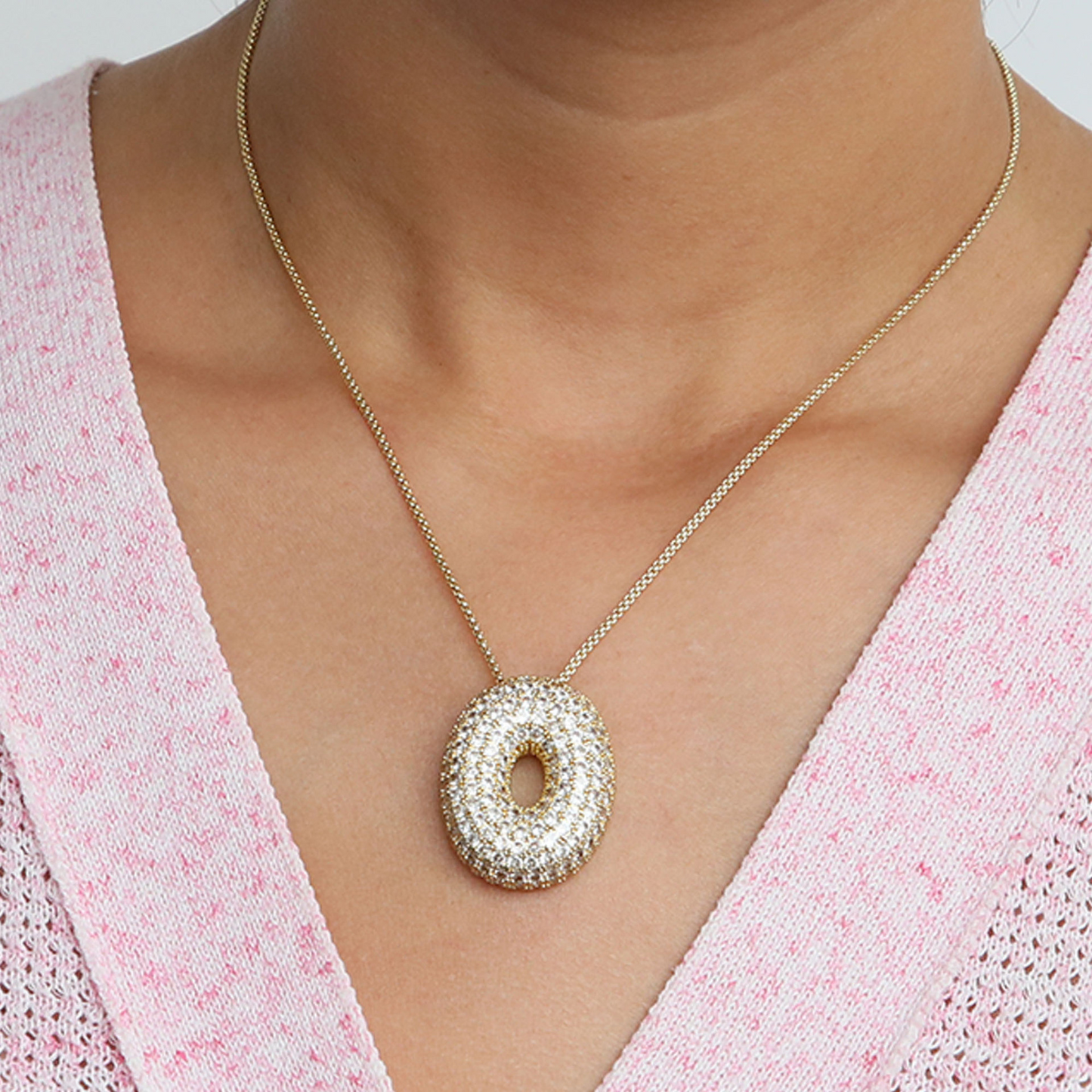 Bold Letter Bubble Diamond Initial Pendants