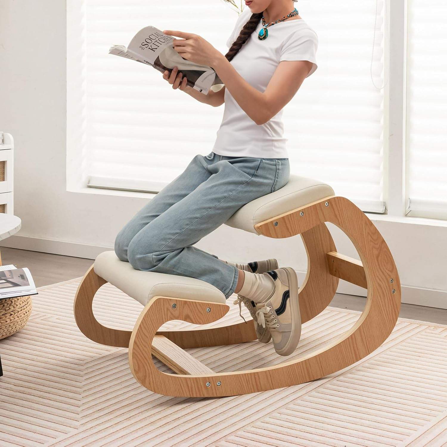 Comfortable Wooden Kneeling Office Chair with Thick Cushion - Halri