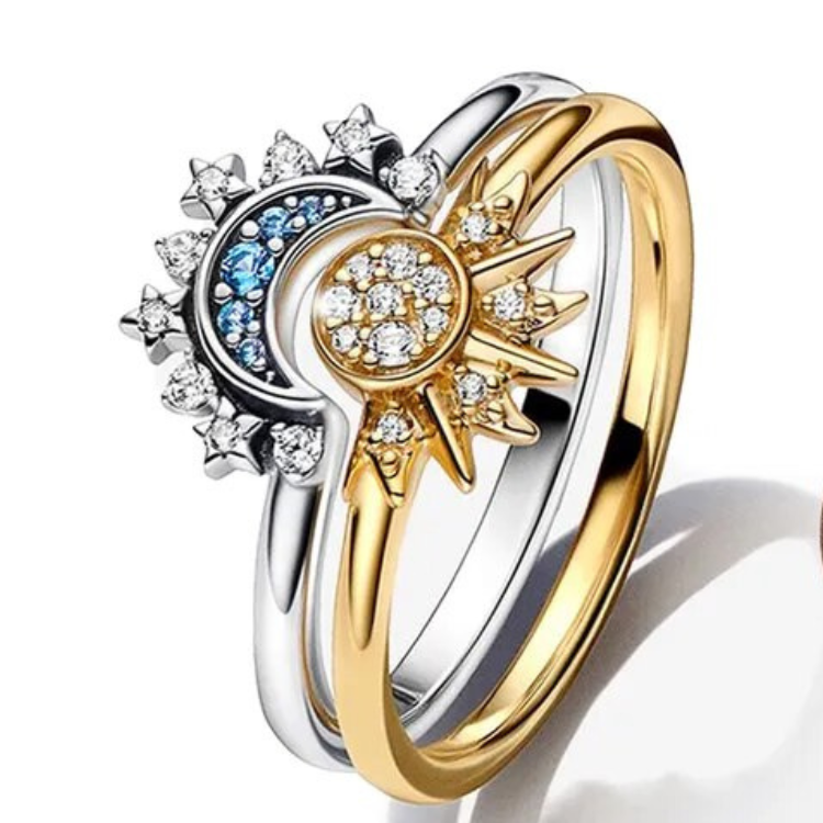 Sparkling Crystal Silver Astrology Ring Set - Halri