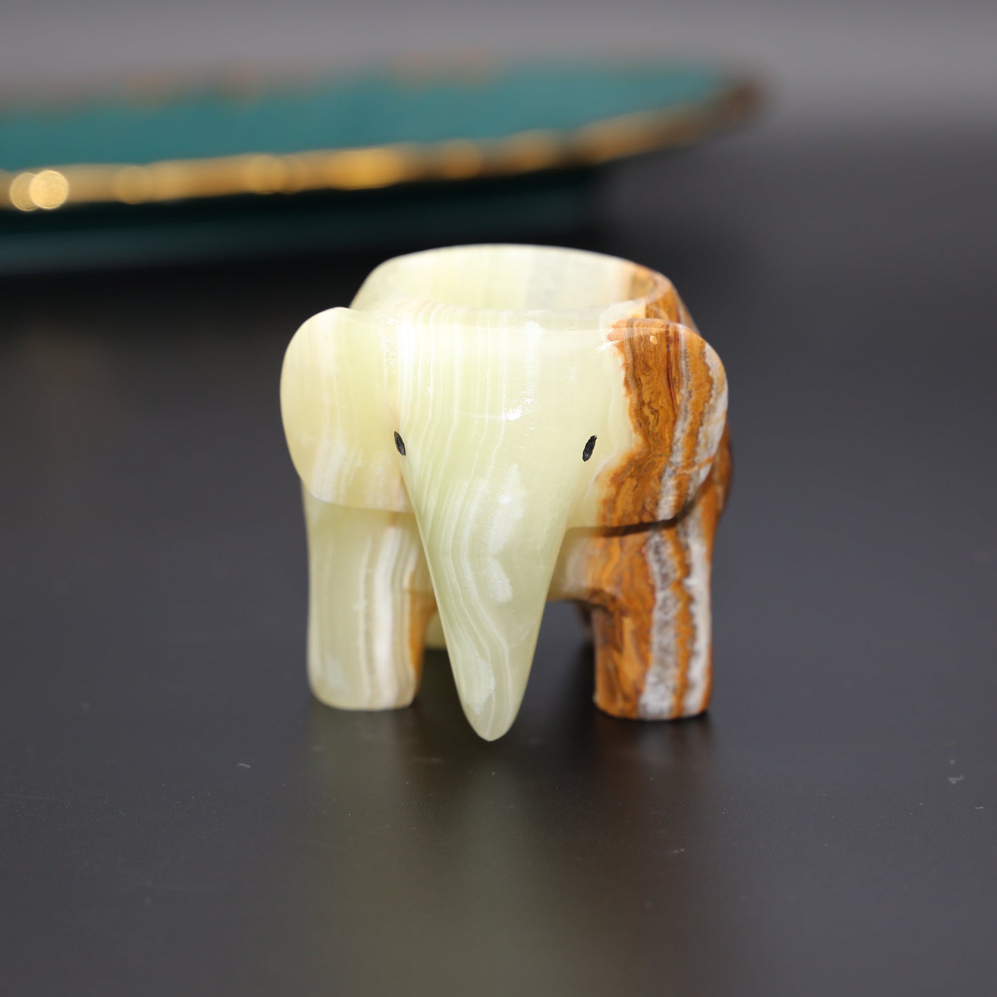 Onyx Marble Elephant Tea Light Holder – Elegant Home Decor Accent for Warm Ambiance and Tranquility 0