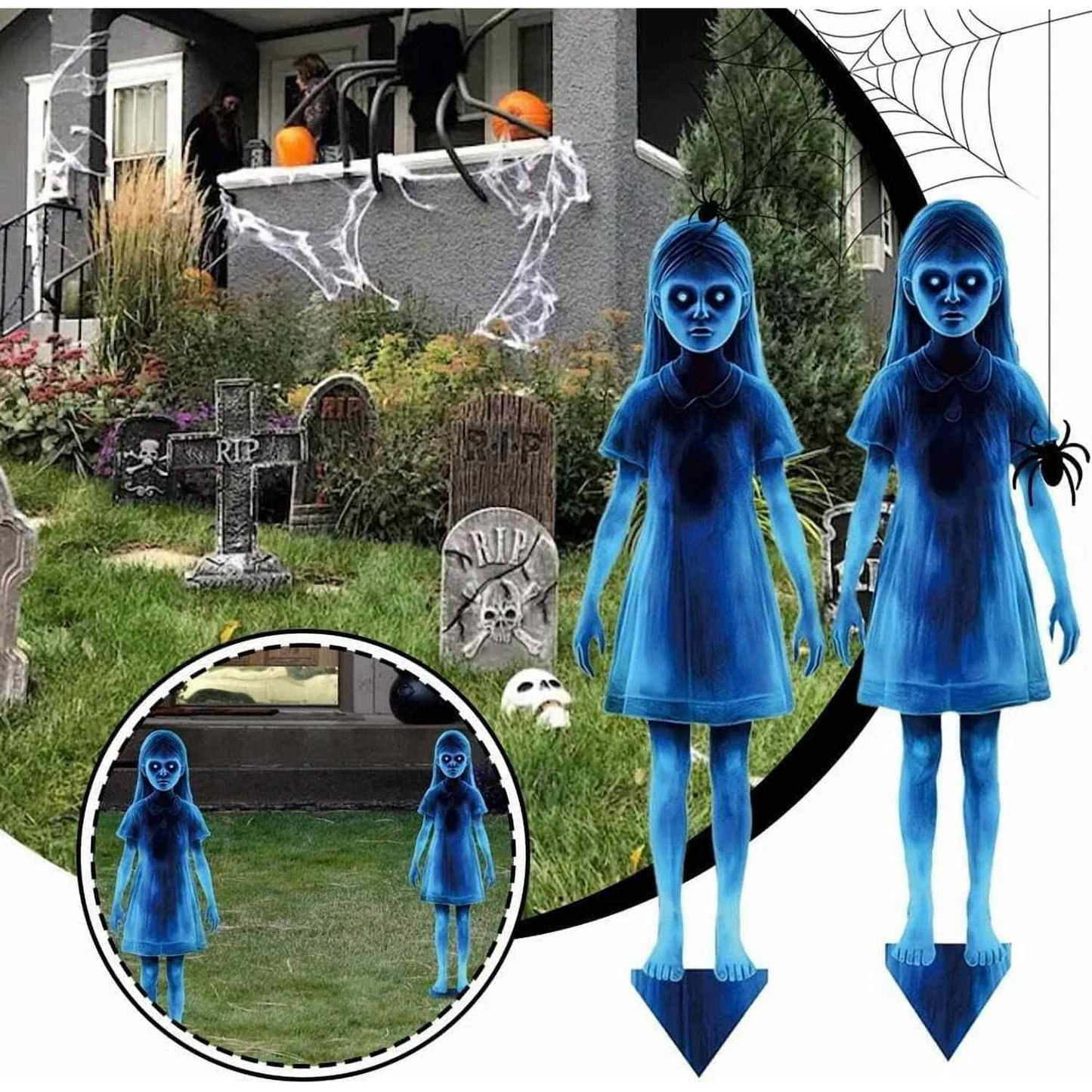 Outdoor Lighted Ghost Halloween Decoration, Safe, Compact & Easy to Install