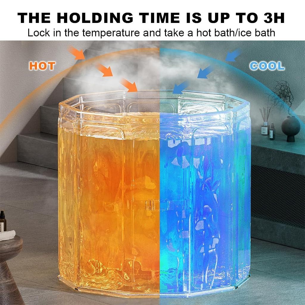 Oversized Portable Foldable Bathtub With Deep Soak, Quick Fold, Long Heat Retention, Fast Drain for Relaxation in Small Bathrooms