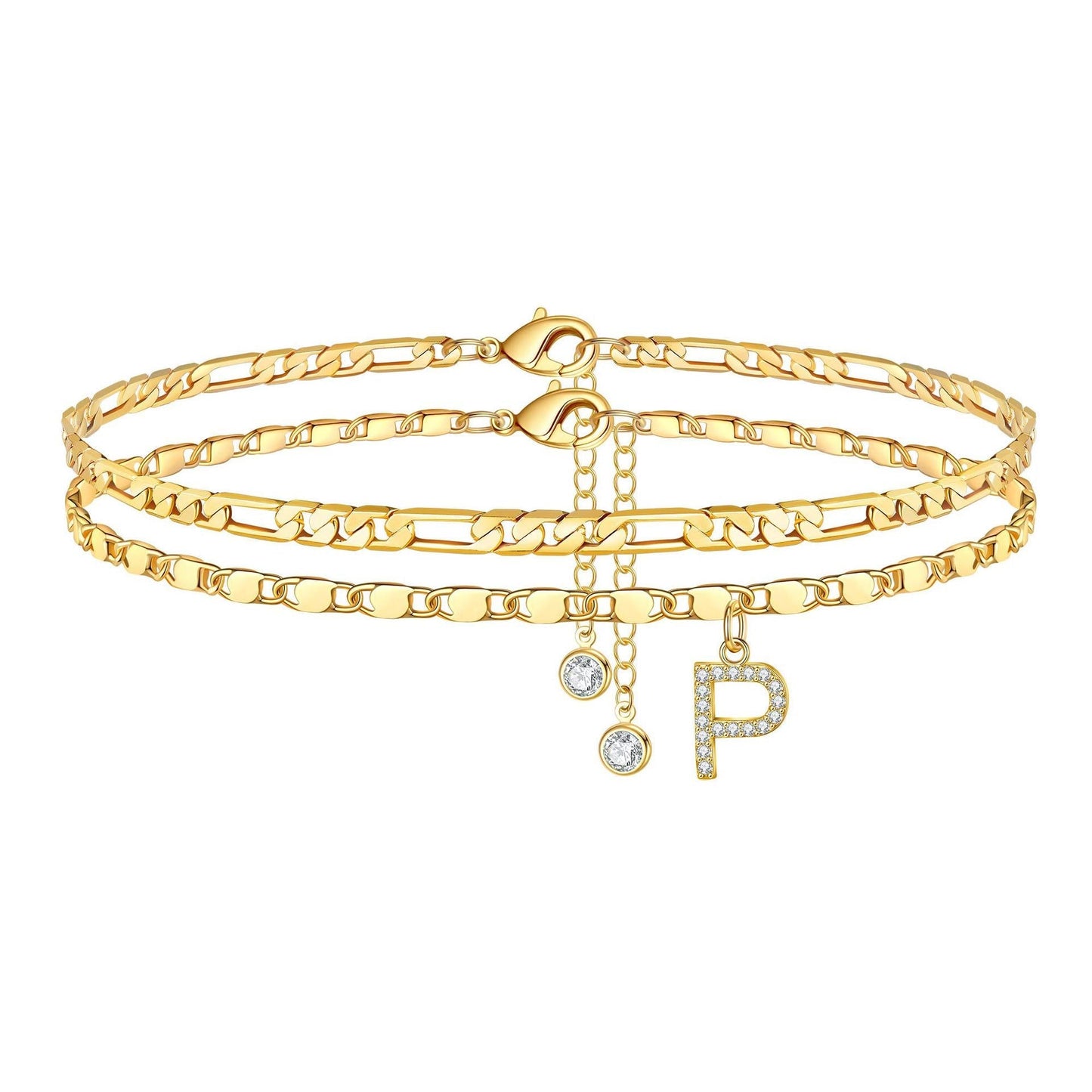 Personalized 14k Gold Initial Anklet Set