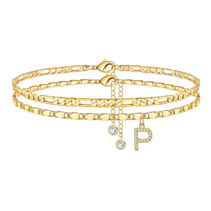 Personalized 14k Gold Initial Anklet Set