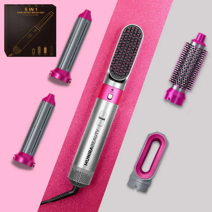 Premium 5-in-1 Hair Curler with Hot Air Brush & Dryer