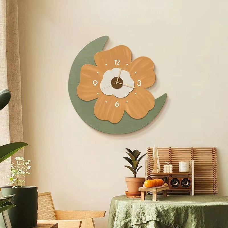 Rustic Wooden Wall Clock with Colorful Flower Pattern - Halri