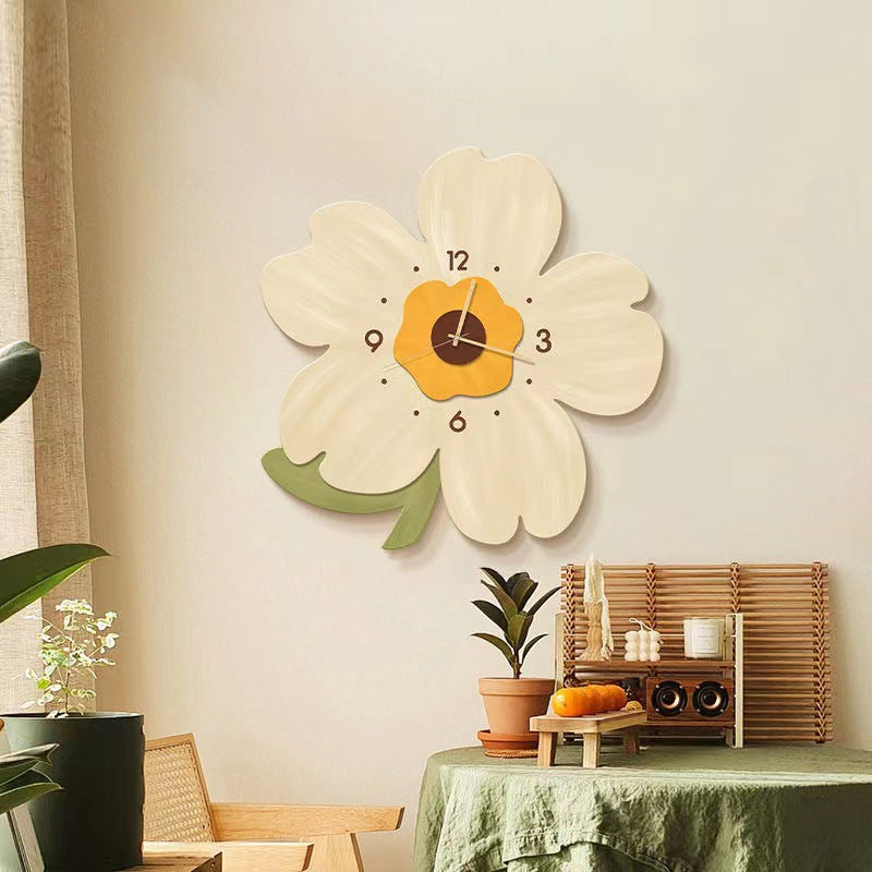 Pinewood Wall Clock Decor with Hand-Painted Floral Design – 40cm Silent Quartz Movement 2