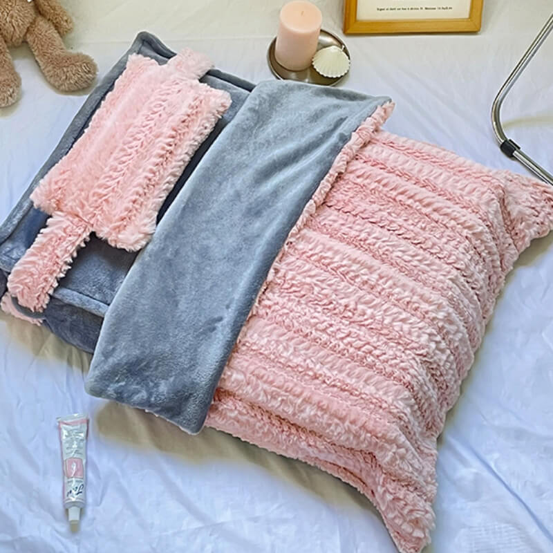 Soft Pink Cozy Pet Bed with Cushion & Throw