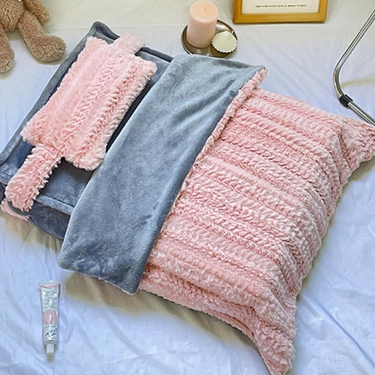 Soft Pink Cozy Pet Bed with Cushion & Throw