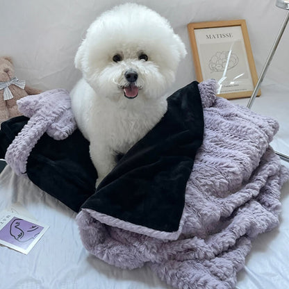 Soft Pink Cozy Pet Bed with Cushion & Throw