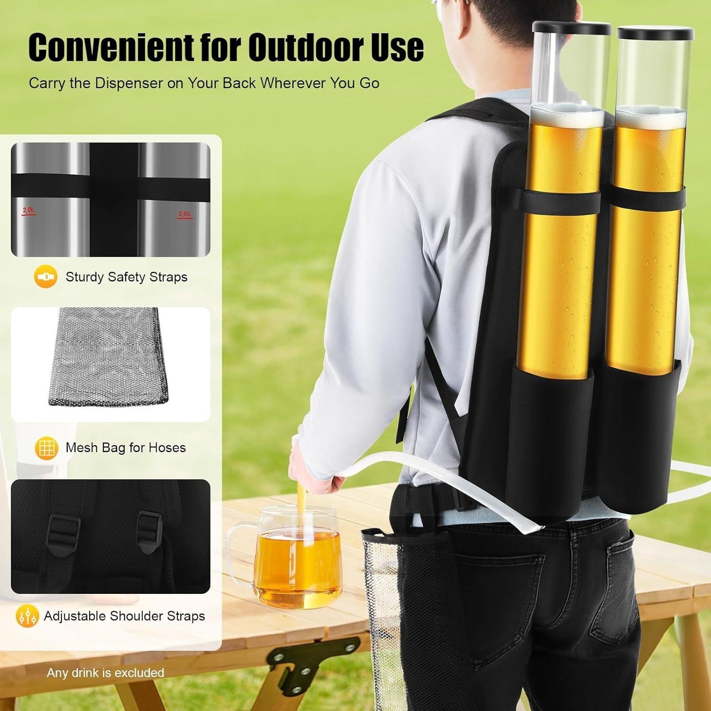 Portable Backpack Dispenser – 6L Dual Shot Beverage Companion for Beer, Cocktails & More