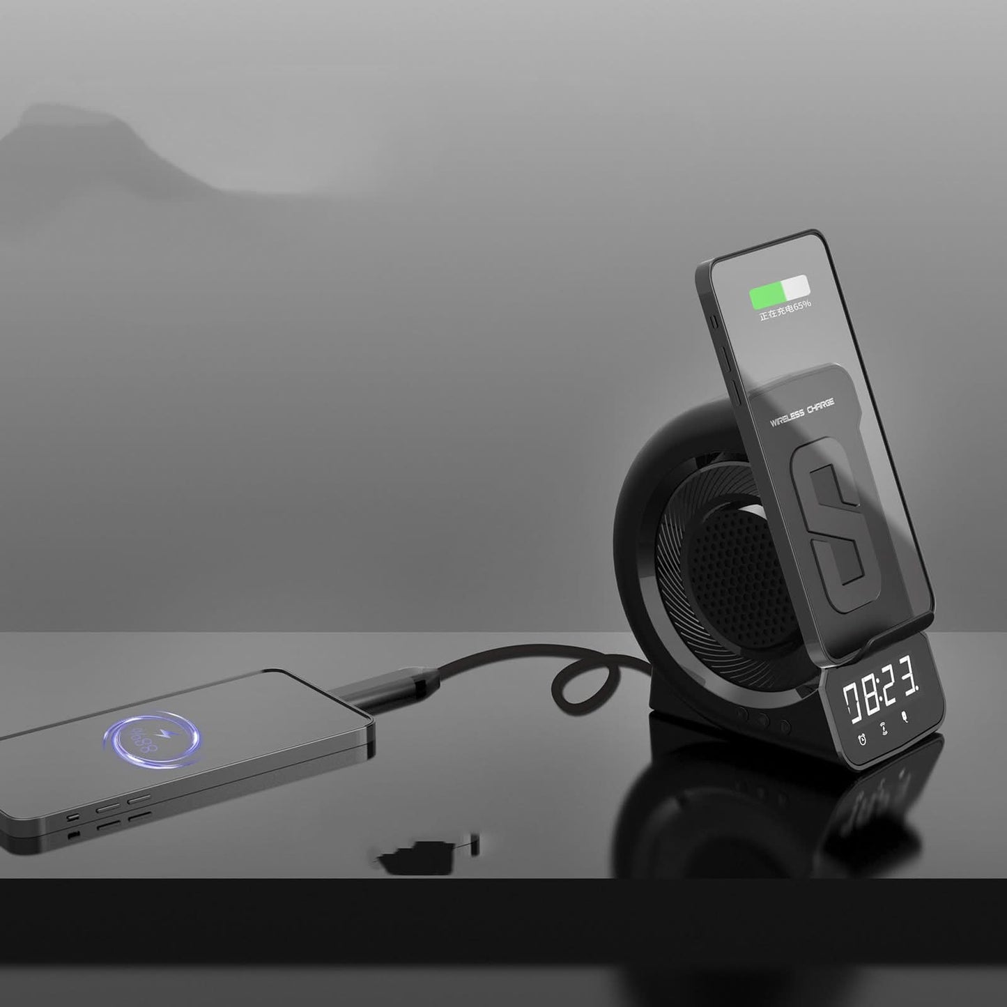 Wireless Charging Bluetooth Speaker Clock - Compact Travel Alarm - Halri
