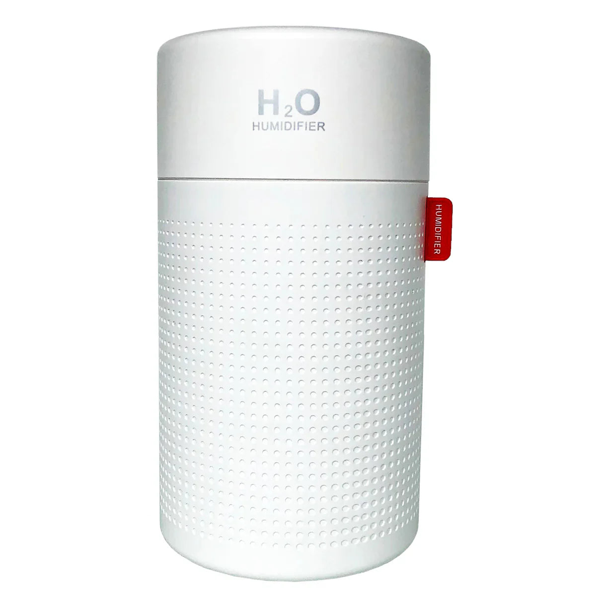 White H2O humidifier with a textured design on a white background