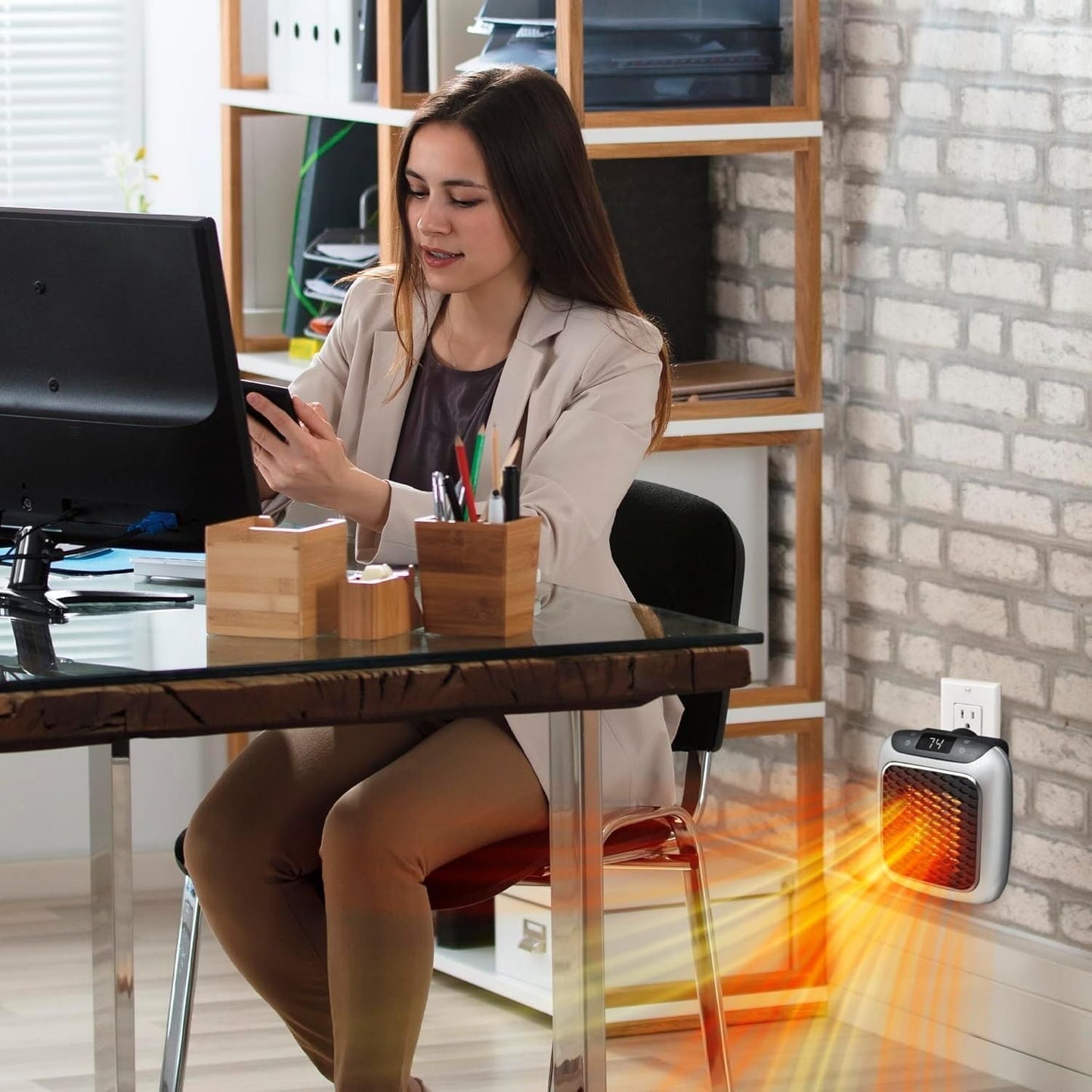 Portable Electric Heater - Wall Plug Space Heater with Digital Thermostat, Quiet Operation