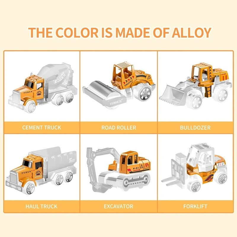 Portable Kids Construction Vehicle Playset – Mini Trucks, Excavators, and Storage Case for Easy Transport