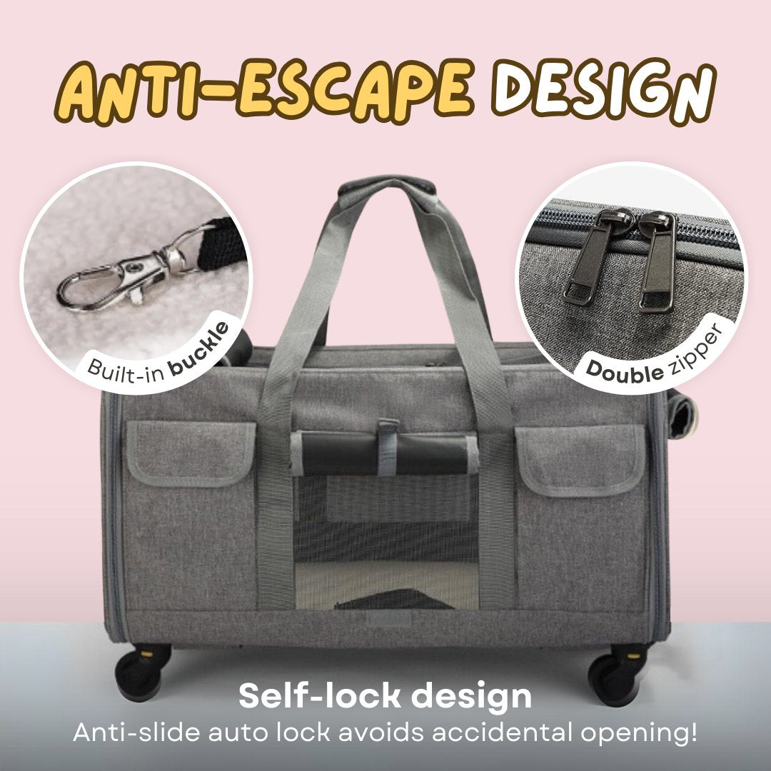 Premium Extra Large Cat Carrier with Wheels, Detachable & Foldable Dog Trolley Case
