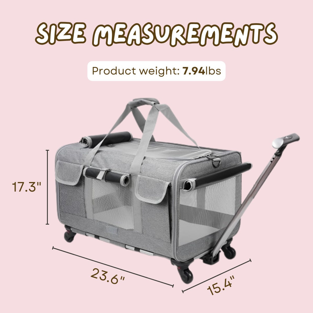 Premium Extra Large Cat Carrier with Wheels, Detachable & Foldable Dog Trolley Case