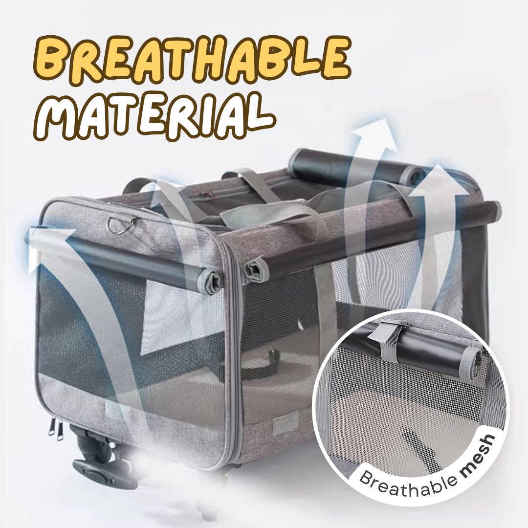 Premium Extra Large Cat Carrier with Wheels, Detachable & Foldable Dog Trolley Case