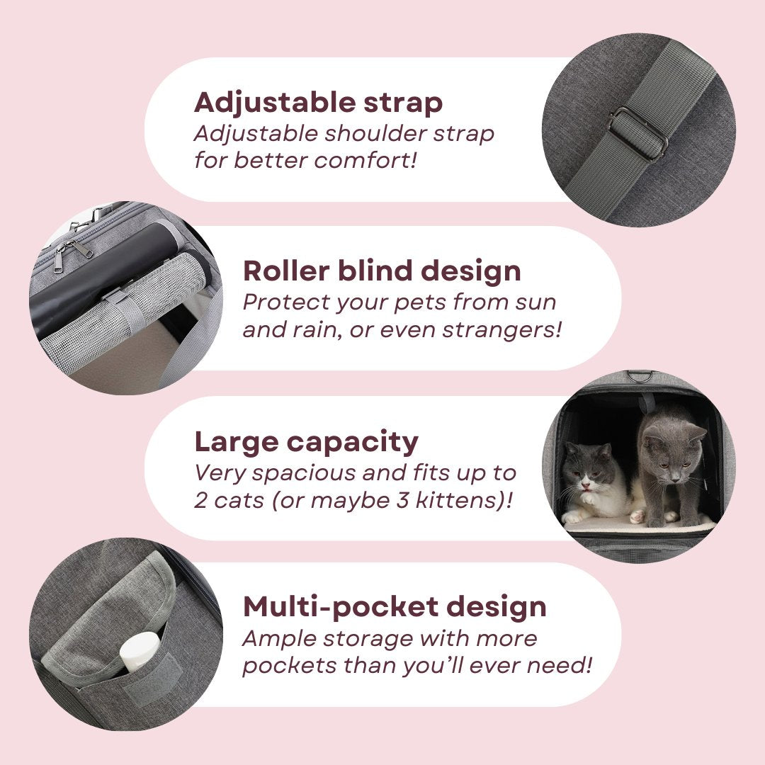 Premium Extra Large Cat Carrier with Wheels, Detachable & Foldable Dog Trolley Case