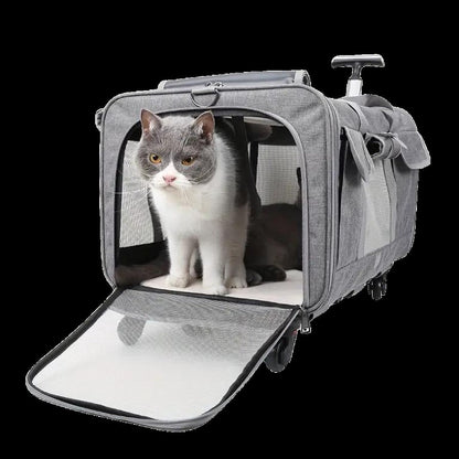 Premium Extra Large Cat Carrier with Wheels, Detachable & Foldable Dog Trolley Case