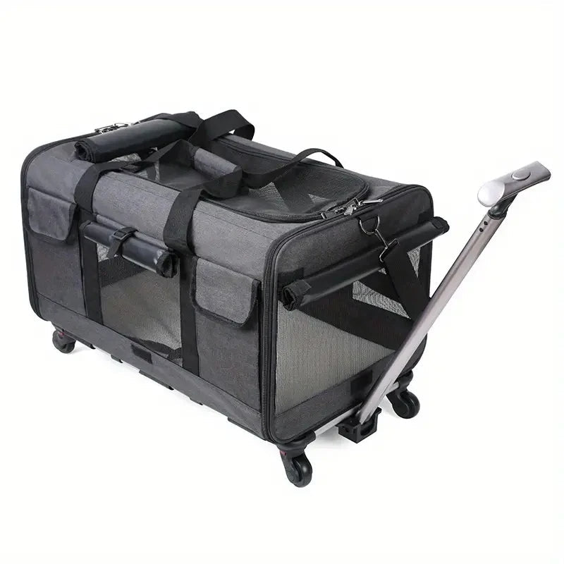 Premium Extra Large Cat Carrier with Wheels, Detachable & Foldable Dog Trolley Case