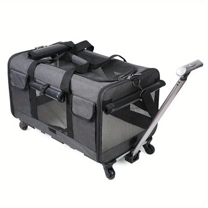 Premium Extra Large Cat Carrier with Wheels, Detachable & Foldable Dog Trolley Case