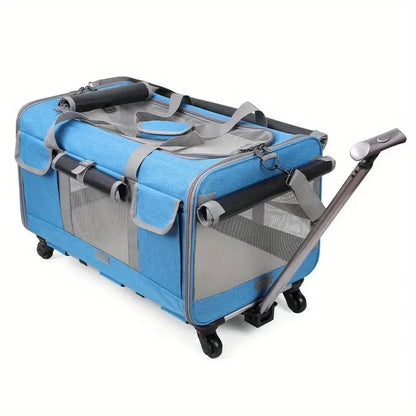 Premium Extra Large Cat Carrier with Wheels, Detachable & Foldable Dog Trolley Case
