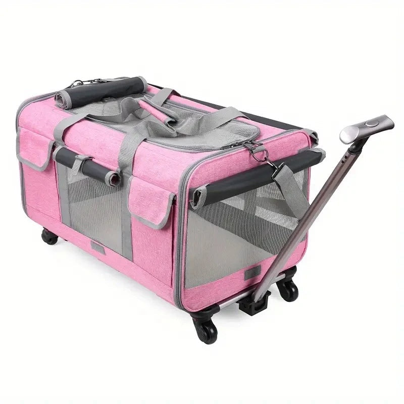 Premium Extra Large Cat Carrier with Wheels, Detachable & Foldable Dog Trolley Case