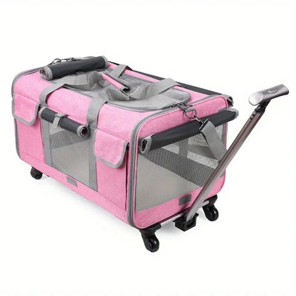 Premium Extra Large Cat Carrier with Wheels, Detachable & Foldable Dog Trolley Case